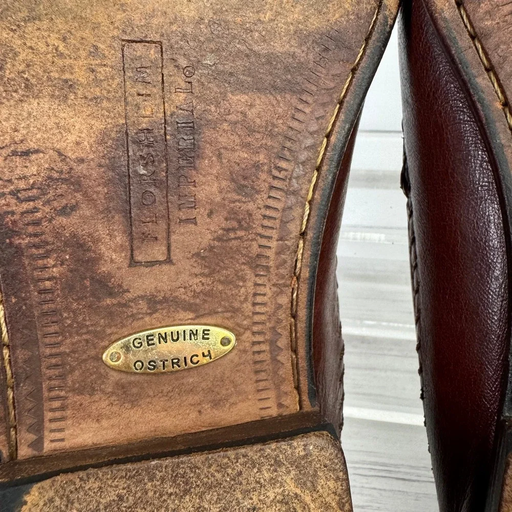 Florsheim Imperial Mens Ostrich Leather Exotic Dress Shoes 9EEE Brown Cap ToeVTG